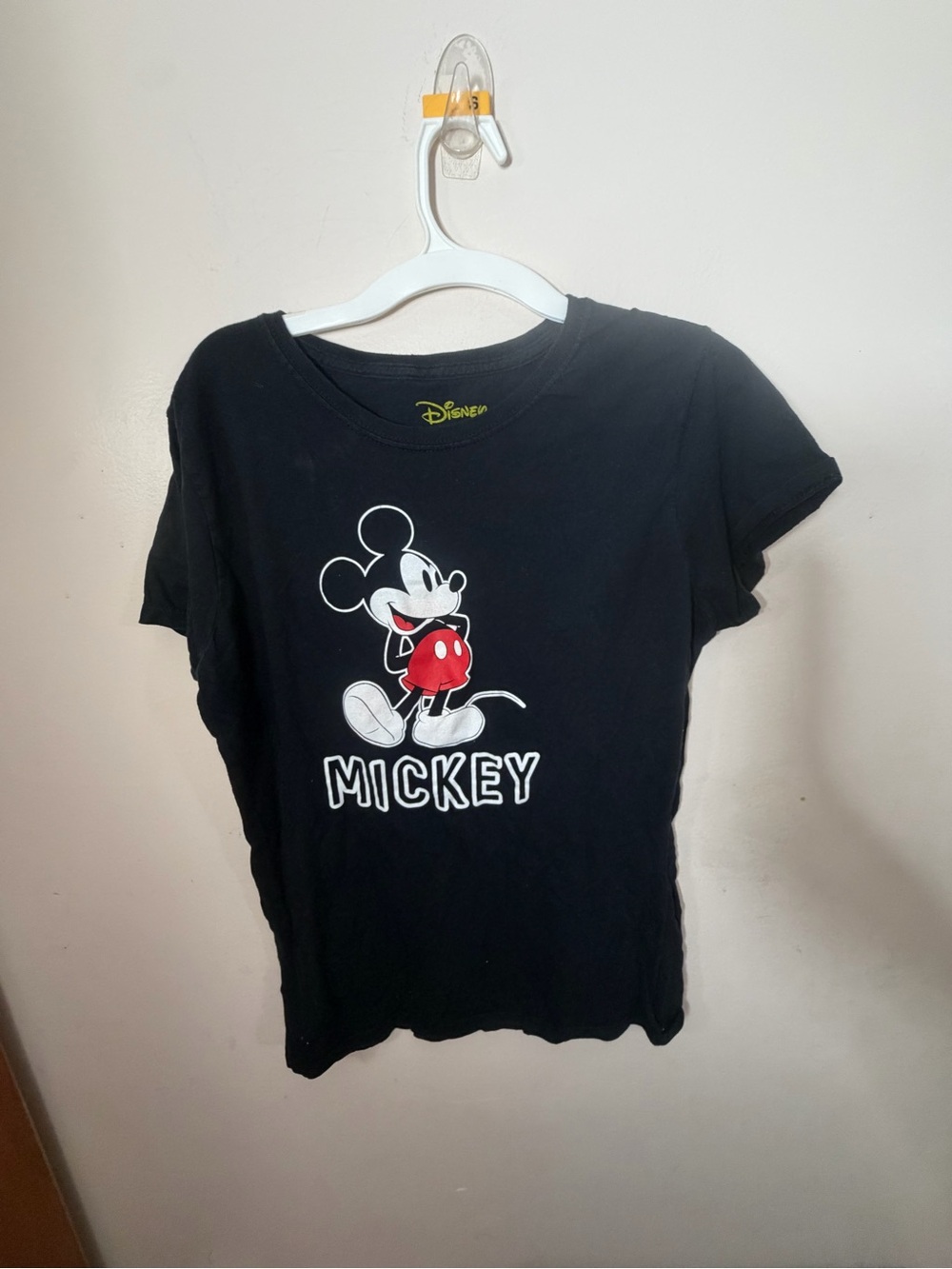 Junior Disney Black Mickey Mouse Short Sleeve Tee with Red Accent